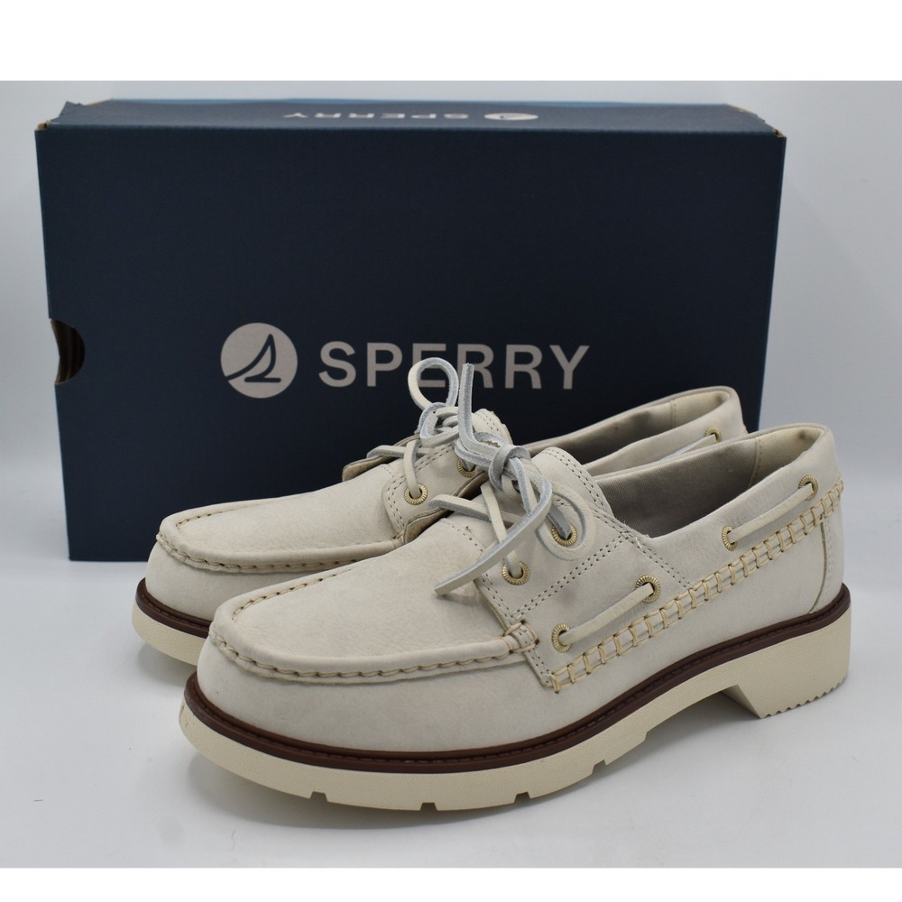 Sperry Women Size 8 Wells Cream Leather Boat Shoes Preppy Beachy Y2K Coquette